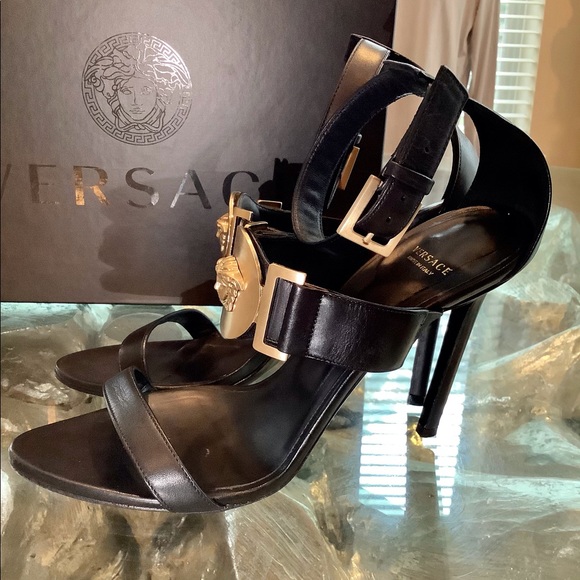 Versace Black Gold Medallion Sandals - Picture 6 of 10